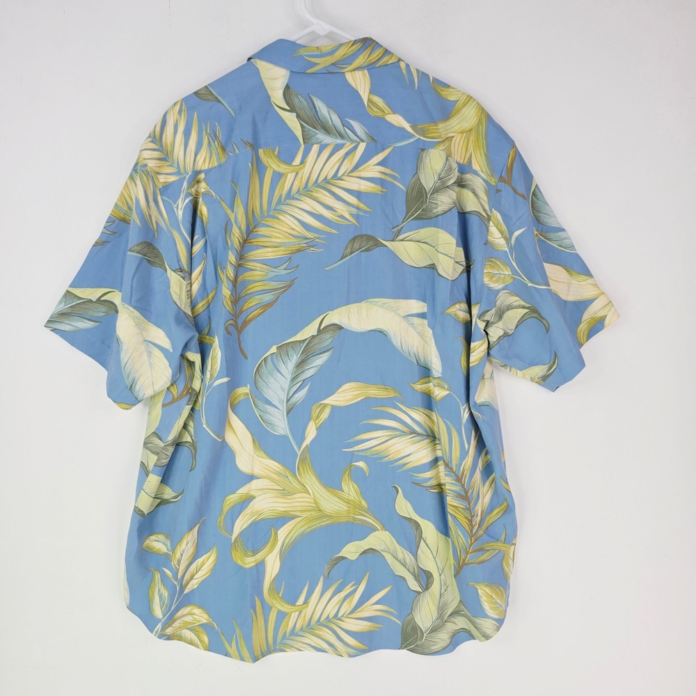 Tommy Bahama Mens XL Silk Tropical Palm Leaf Button Down Shirt Blue Short Sleeve - Picture 6 of 10